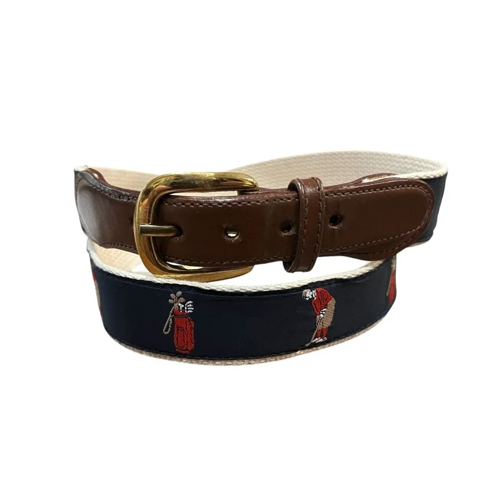Canterbury Men's Golf Print Leather Ribbon Club Belt w Solid Brass Buckle  40